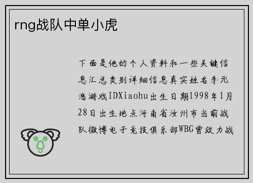 rng战队中单小虎